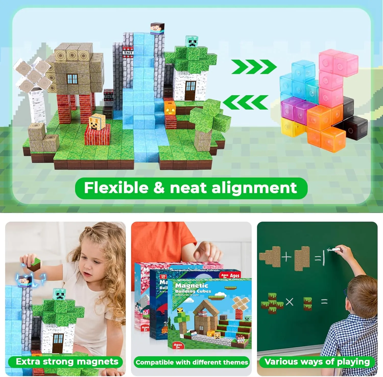 Magnetic Blocks-100PCS Magnetic Building Blocks, Magnetic Tiles Kids Build Cubes 2024 Upgraded STEM Game Toys, Christmas Birthday Gifts for Boys & Girls Ages 3 