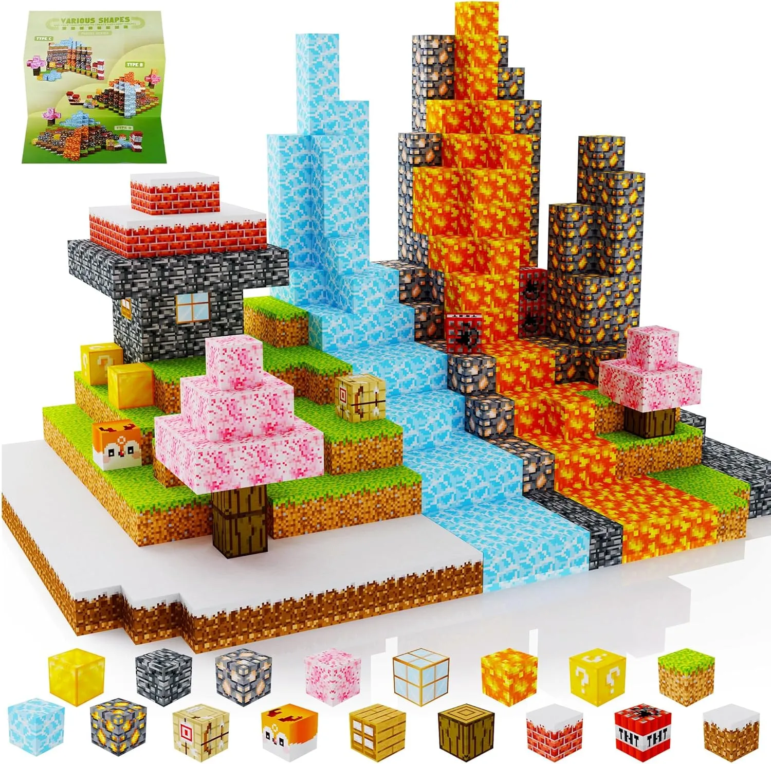Magnetic Blocks 100PCS,Mine World Craft Toys for Boys 6-8,Magnet Cubes for Kids,Volcano Magnetic Stress Relief Blocks,Building Cubes0.8In,Puzzle Games,Building Toys