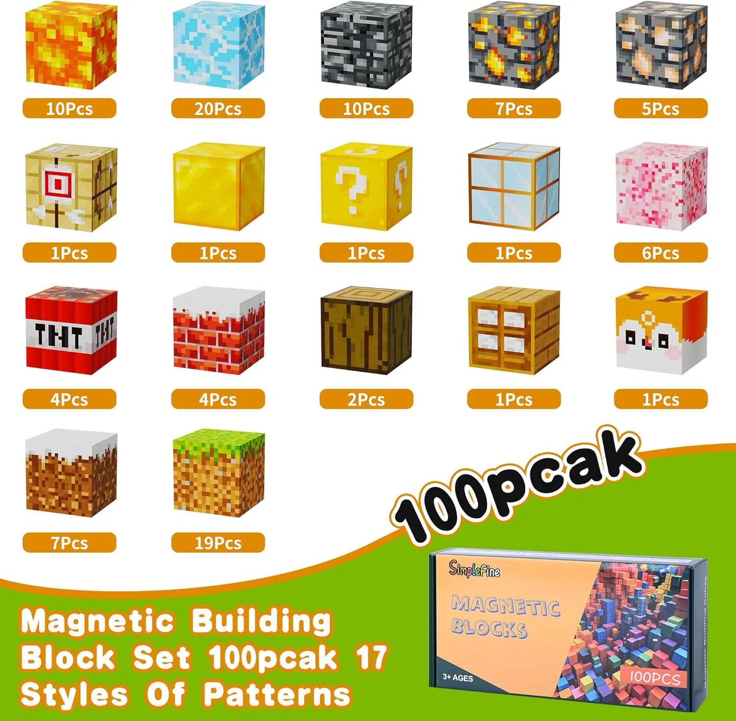 Magnetic Blocks 100PCS,Mine World Craft Toys for Boys 6-8,Magnet Cubes for Kids,Volcano Magnetic Stress Relief Blocks,Building Cubes0.8In,Puzzle Games,Building Toys