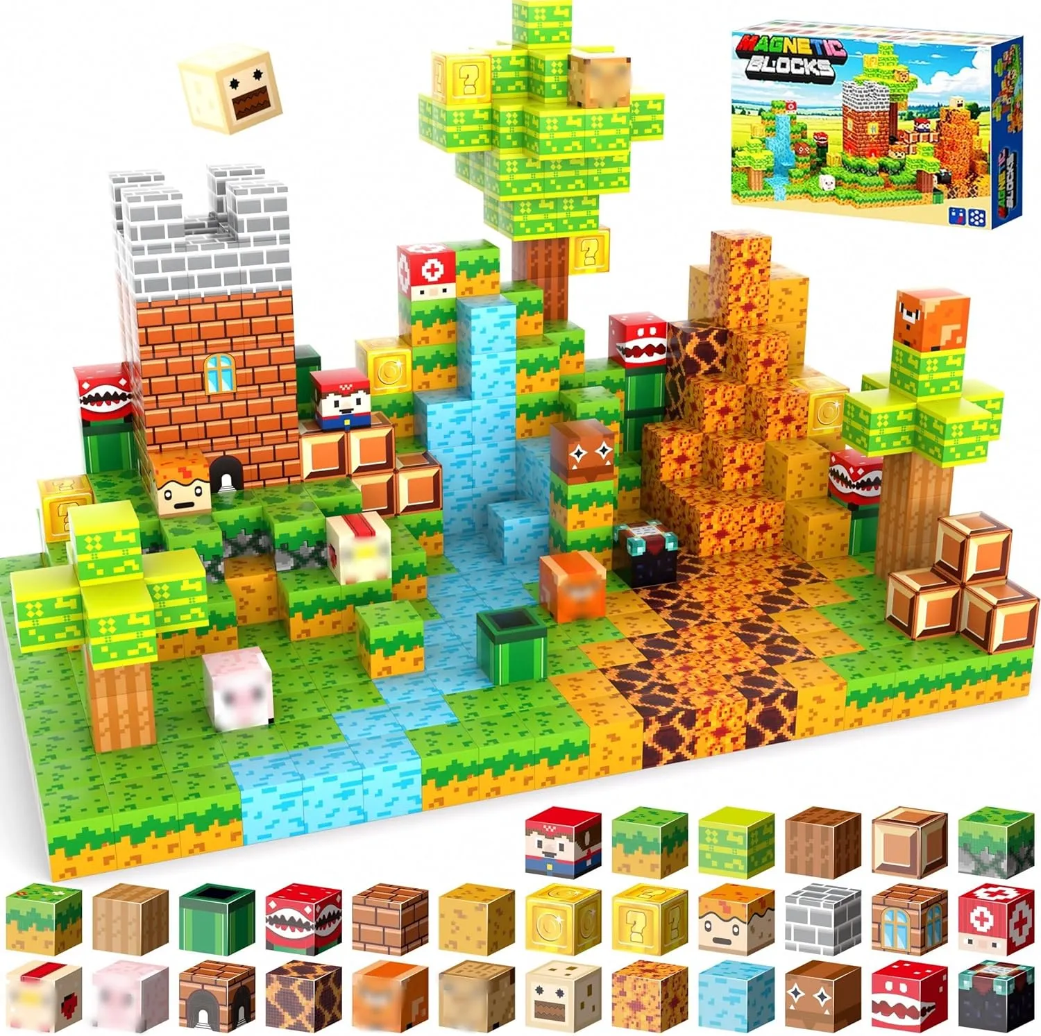 Magnetic Blocks - 137 Pieces Build Mine Magnet World Super Bro Adventure Game Set, Magnetic Tiles Building Blocks Toddler Toys STEM Sensory Creative Toys Games for Kids Boys & Girls