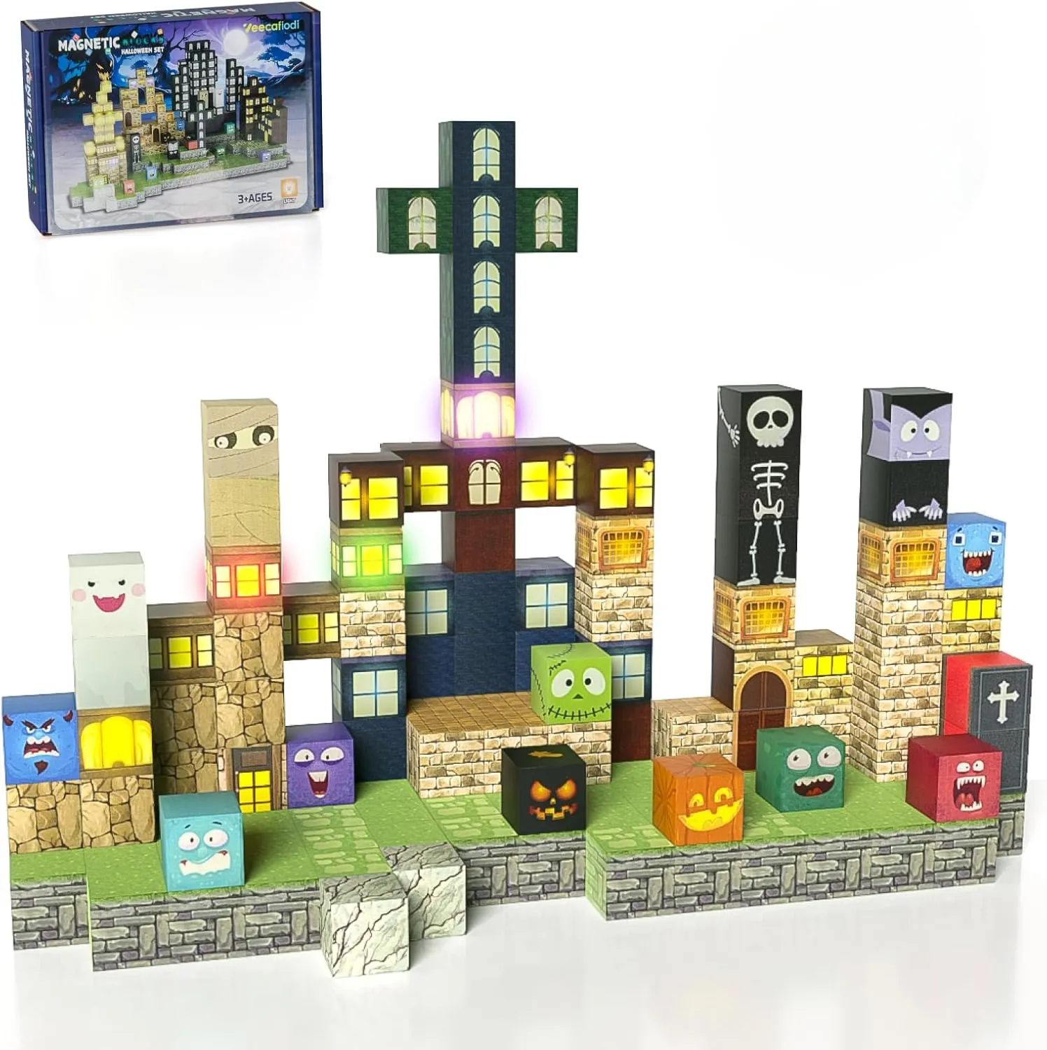 Magnetic Blocks -137PCS Lights Building Blocks,World Magnetic Tiles Kids Build Cubes 3 ,STEM Toys for 3-5 4-8 5-7 Year Old Boys,Sensory Creative Activities Holiday Birthday Gift