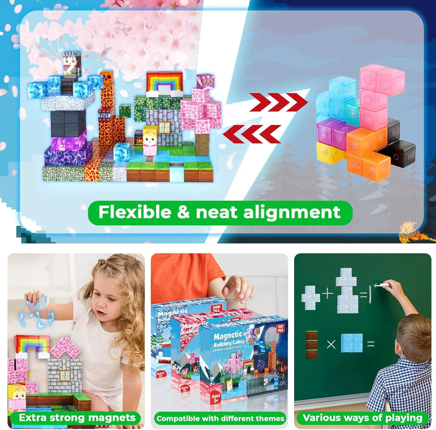 Magnetic Blocks - 150 PCS Build Dark Swordsman's Forest Castle - Magnetic Toys for Montessori Toddler Christmas Birthday Gifts - STEM Sensory Toys for 3 4 5 6 7 8 9 10 Year Old Boys & Girls