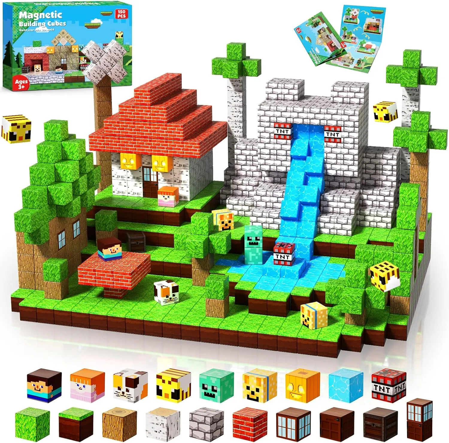 Magnetic Blocks - 150 PCS Build Magnetic Windmill Falls Homes - Magnetics Toys for Montessori Toddler Christmas Birthday Gifts - STEM Sensory Toys for 3 4 5 6 7 8 9 10 Year Old Boys & Girls