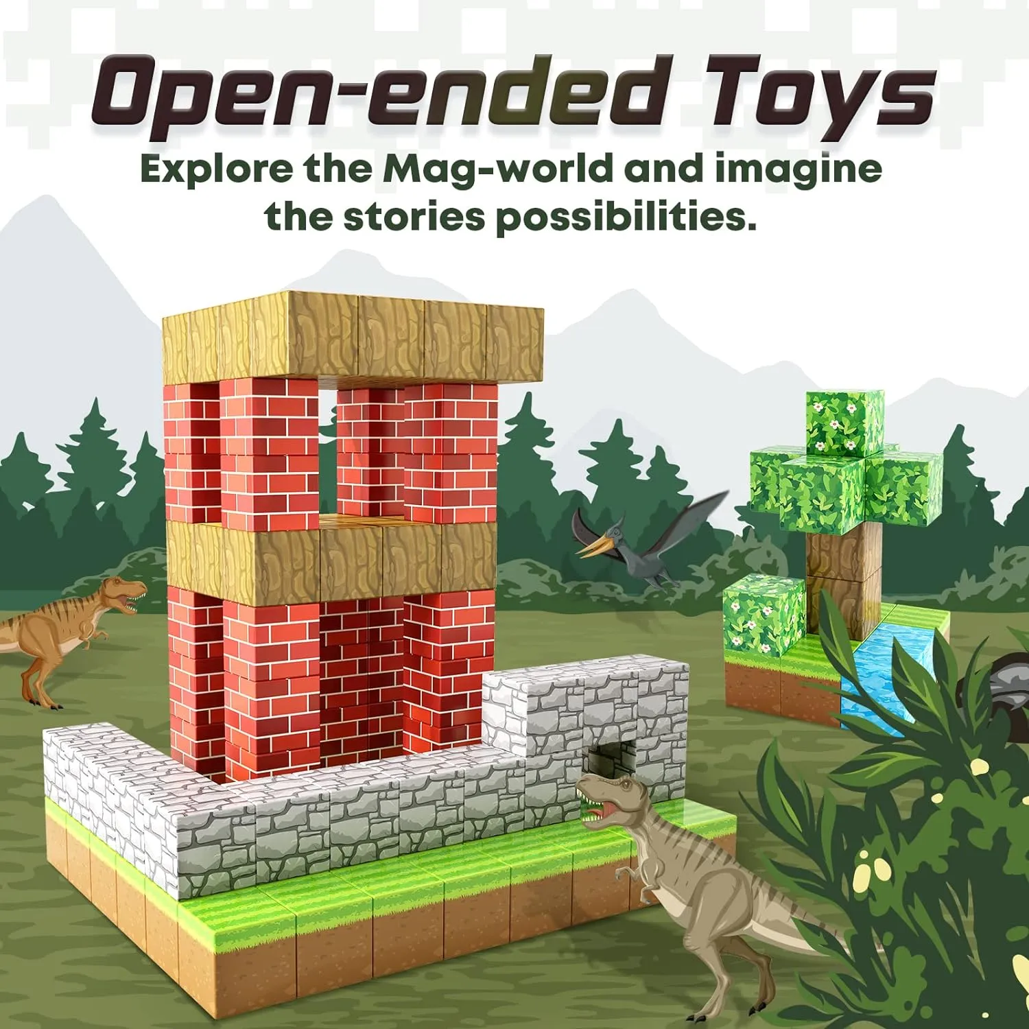 Magnetic Blocks-Build Mine Magnet World Brick Edition, Magnetic Toys for Boys & Girls Age 3-4 4-5 6-8, STEM Montessori Sensory Toys for Toddlers Gifts for 3  Years Old Girls Boys