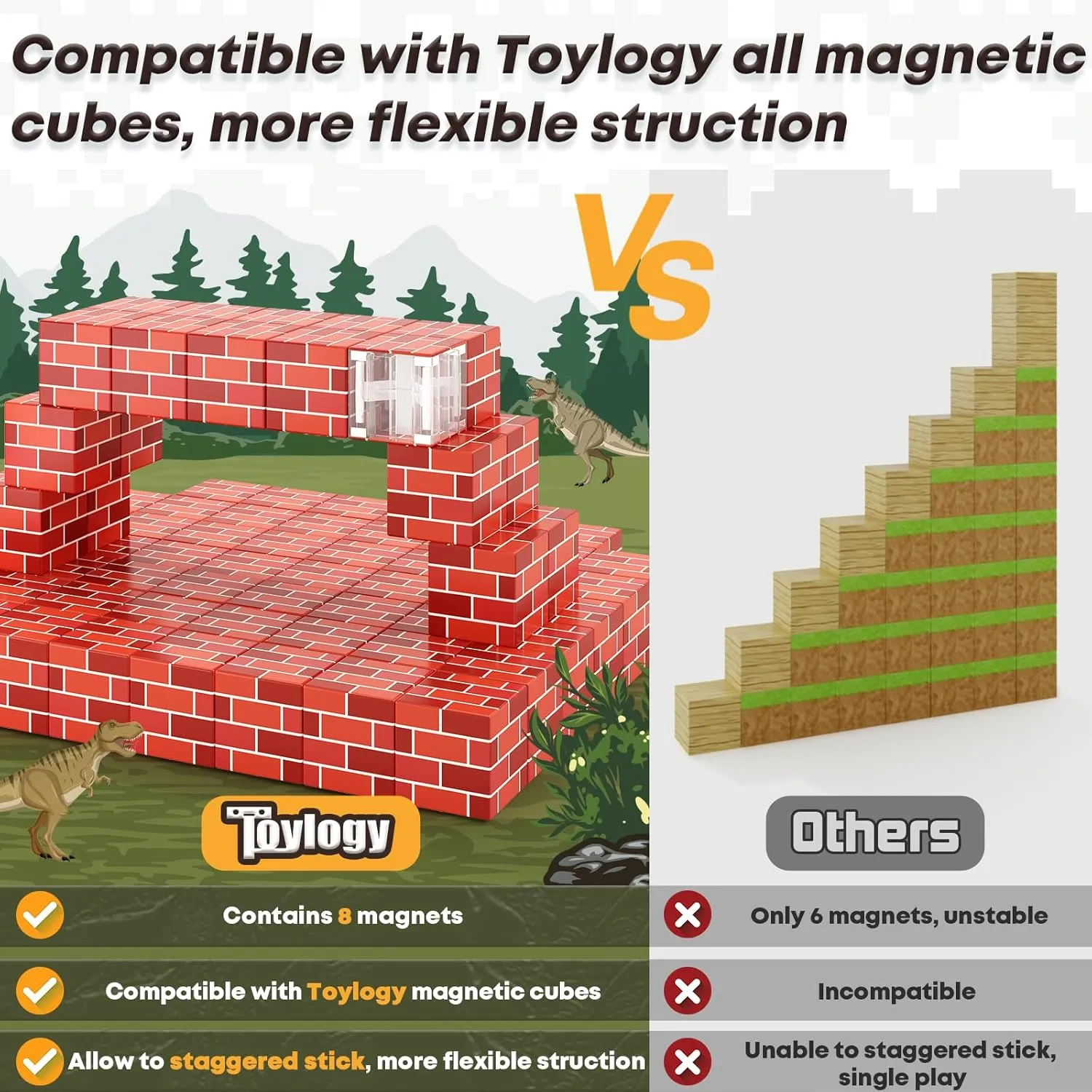 Magnetic Blocks-Build Mine Magnet World Brick Edition, Magnetic Toys for Boys & Girls Age 3-4 4-5 6-8, STEM Montessori Sensory Toys for Toddlers Gifts for 3  Years Old Girls Boys