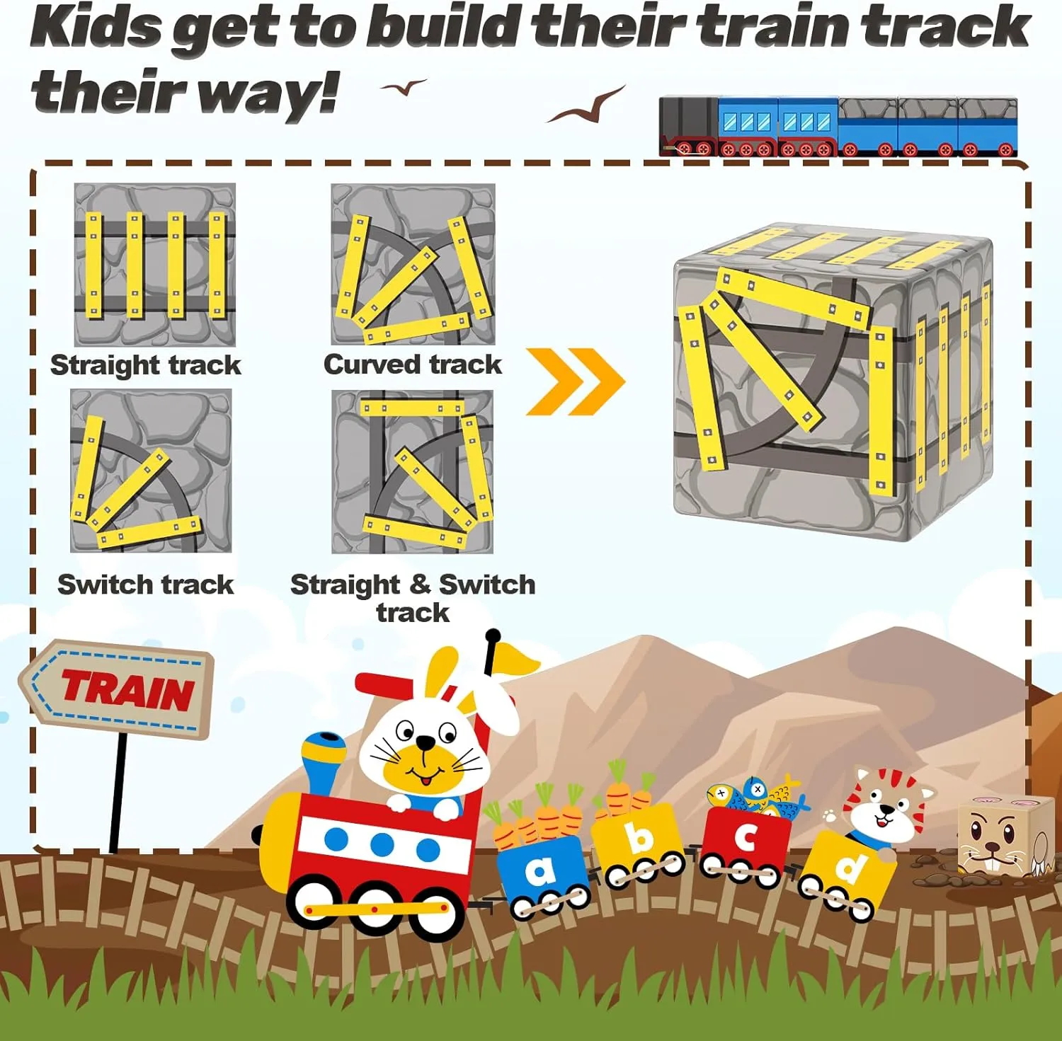 Magnetic Blocks - Build Mine Magnet World Mine Train Track Set, Magnetic Building Blocks Toddler Toys STEM Sensory Outdoor Toys for 3  Year Old Boys & Girls, Kids Toy for Ages 4-6 6-8 5-7