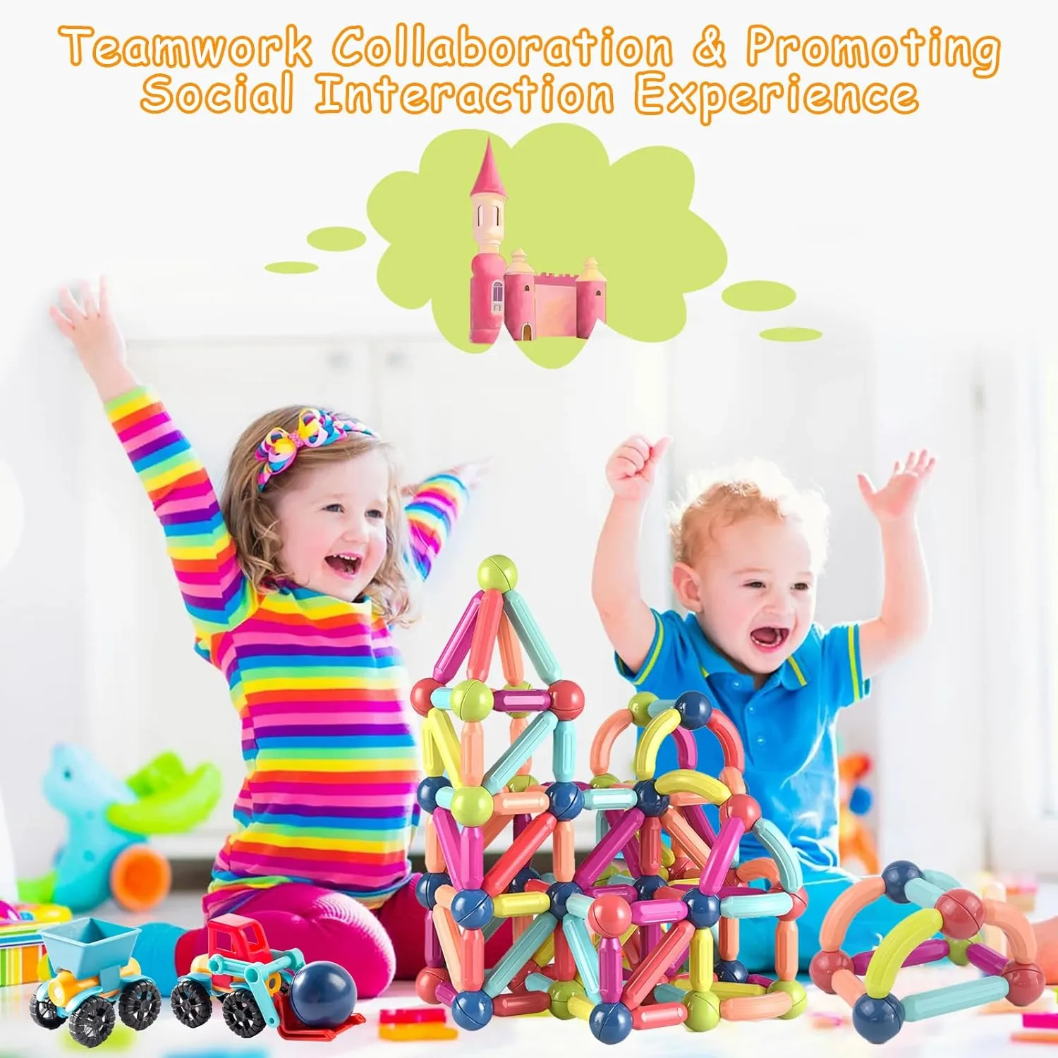 Magnetic Blocks Kids Toys, Magnetic Building Sticks STEM Educational Sensory Toy Preschool Learning Montessori Toys for Toddlers Boys Girls Ages 3-8 with 1 Car