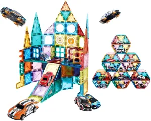Magnetic Building Block Set, Construction Toys for Kids, Assorted Colors Magnetic Tiles 3D Magnetic Blocks Educational Toys 66 PCS for Kids Age 3  Toy Cars