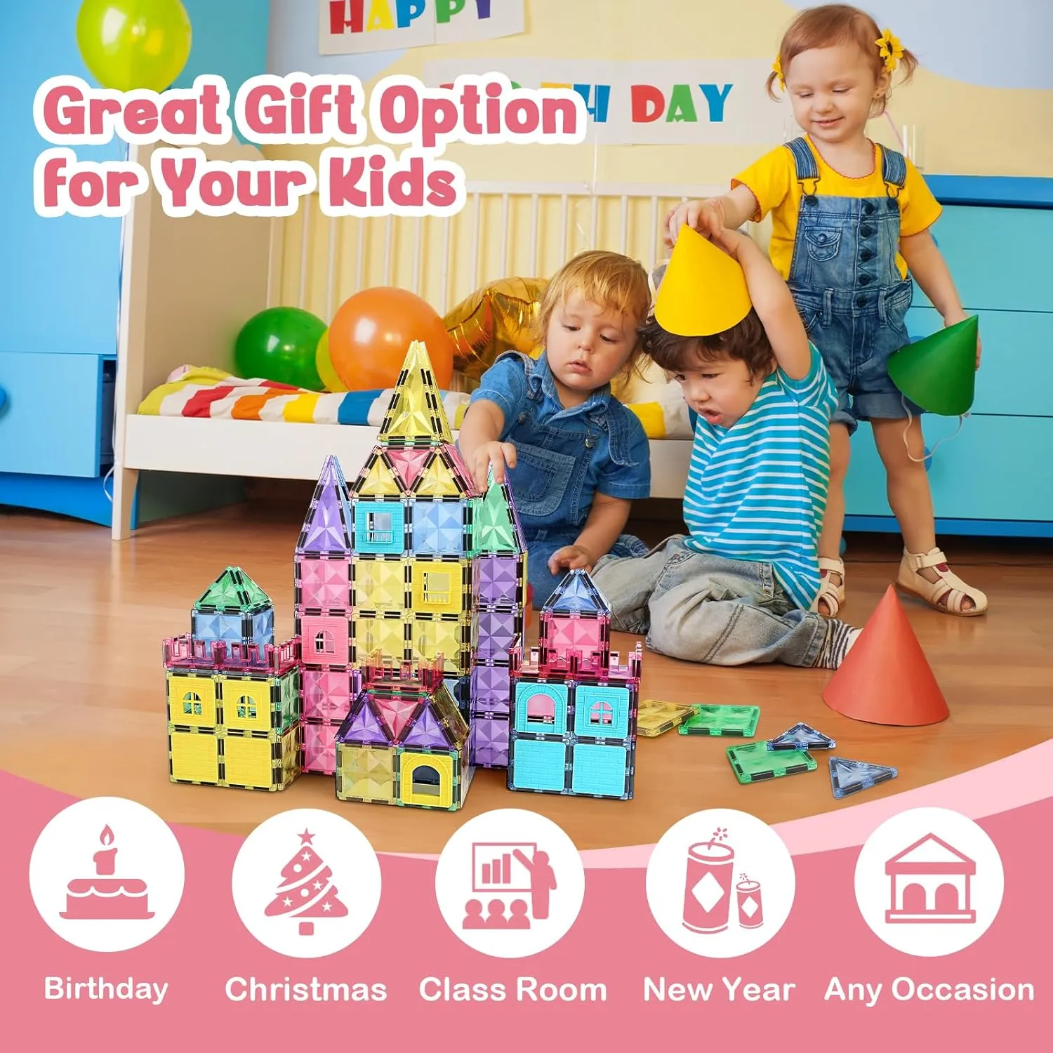 Magnetic Building Tiles 68 PCS Magnets Stacking Kids Toys STEM Sensory Games Educational Construction Toys Christmas Toy Gift for Boys and Girls 3 4 5 6 7 8 9 Year Old
