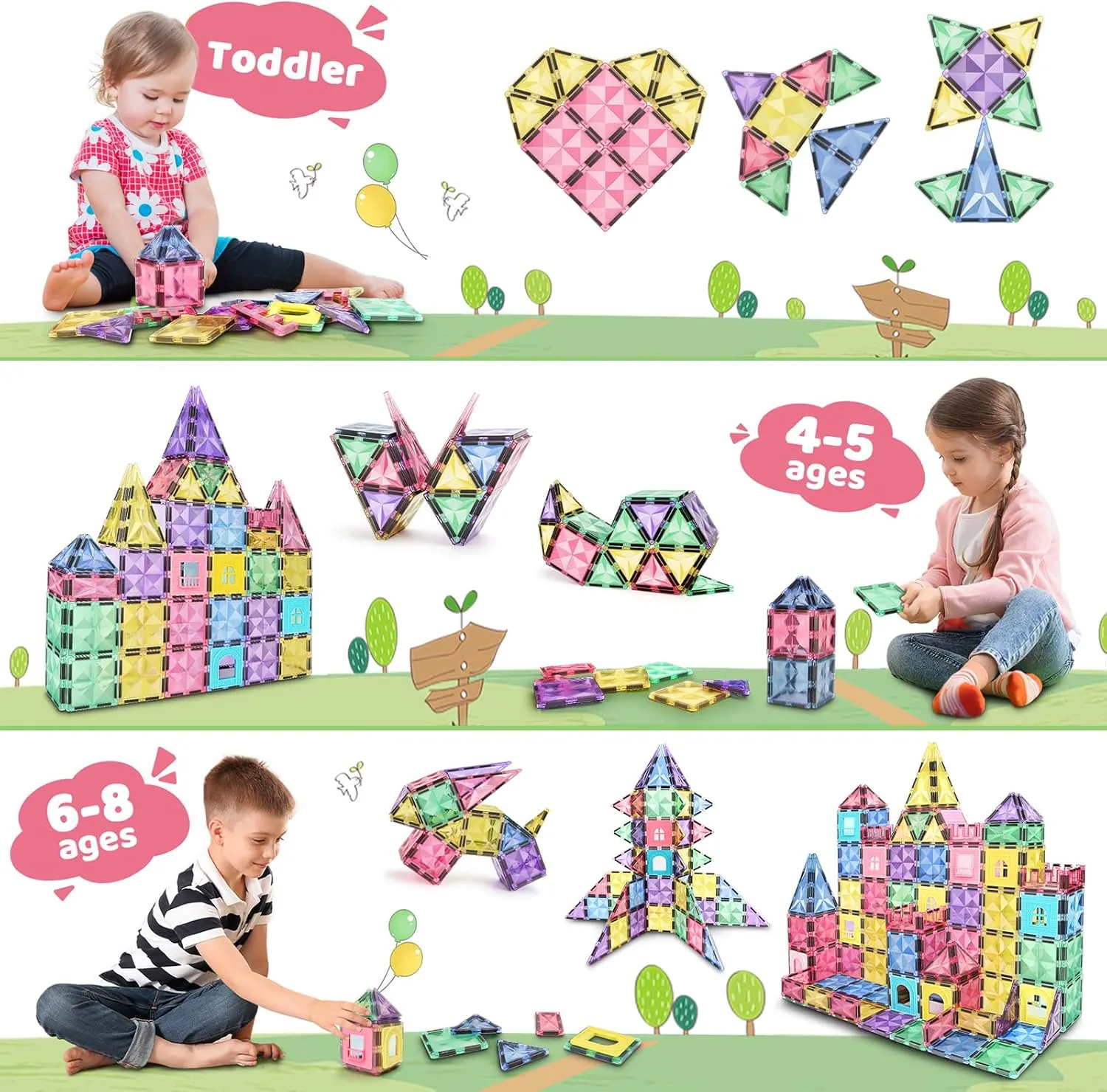 Magnetic Building Tiles 68 PCS Magnets Stacking Kids Toys STEM Sensory Games Educational Construction Toys Christmas Toy Gift for Boys and Girls 3 4 5 6 7 8 9 Year Old