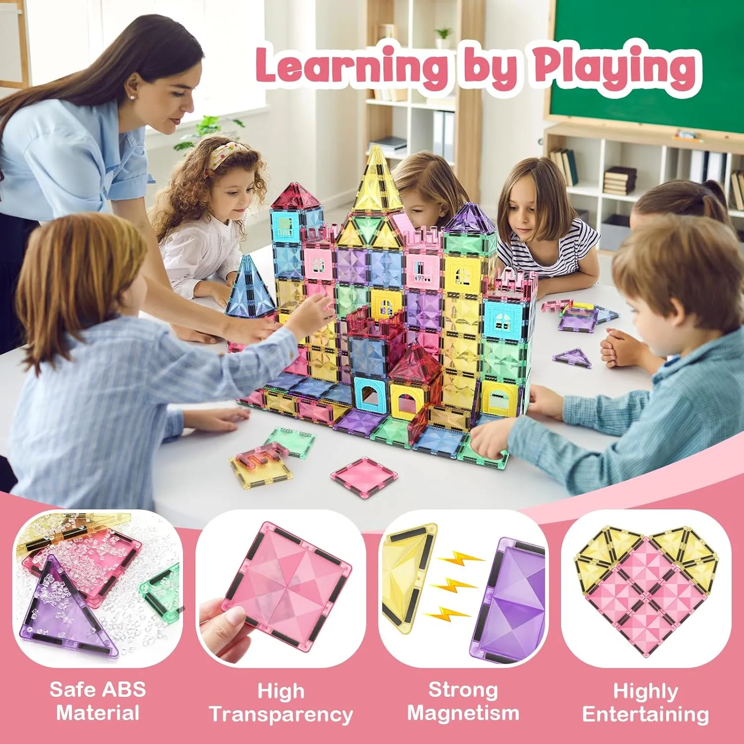 Magnetic Building Tiles 68 PCS Magnets Stacking Kids Toys STEM Sensory Games Educational Construction Toys Christmas Toy Gift for Boys and Girls 3 4 5 6 7 8 9 Year Old