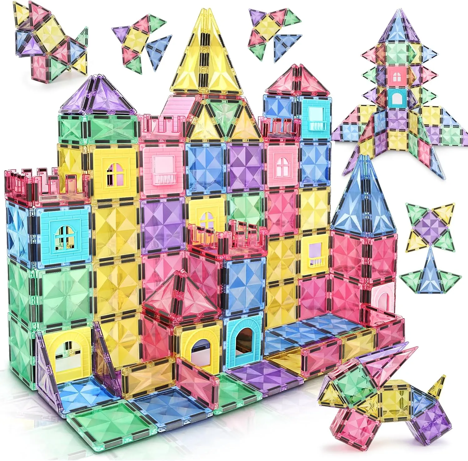 Magnetic Building Tiles 68 PCS Magnets Stacking Kids Toys STEM Sensory Games Educational Construction Toys Christmas Toy Gift for Boys and Girls 3 4 5 6 7 8 9 Year Old