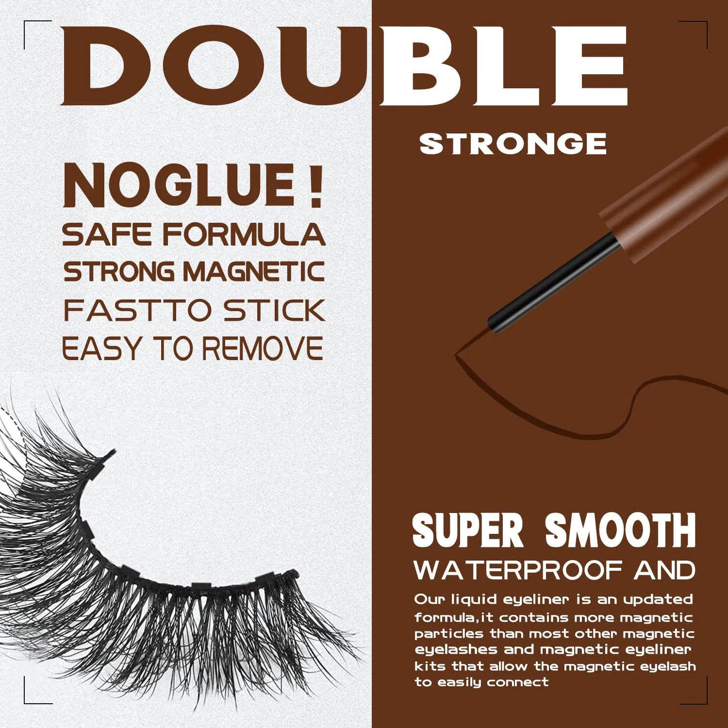 Magnetic Eyelashes Natural Look, 7 Pairs Reusable Cat-eye Medium Magnetic Lashes with 2 Tuble Magnetic Eyeliner （1 black 1brown) Vegan & Cruelty Free