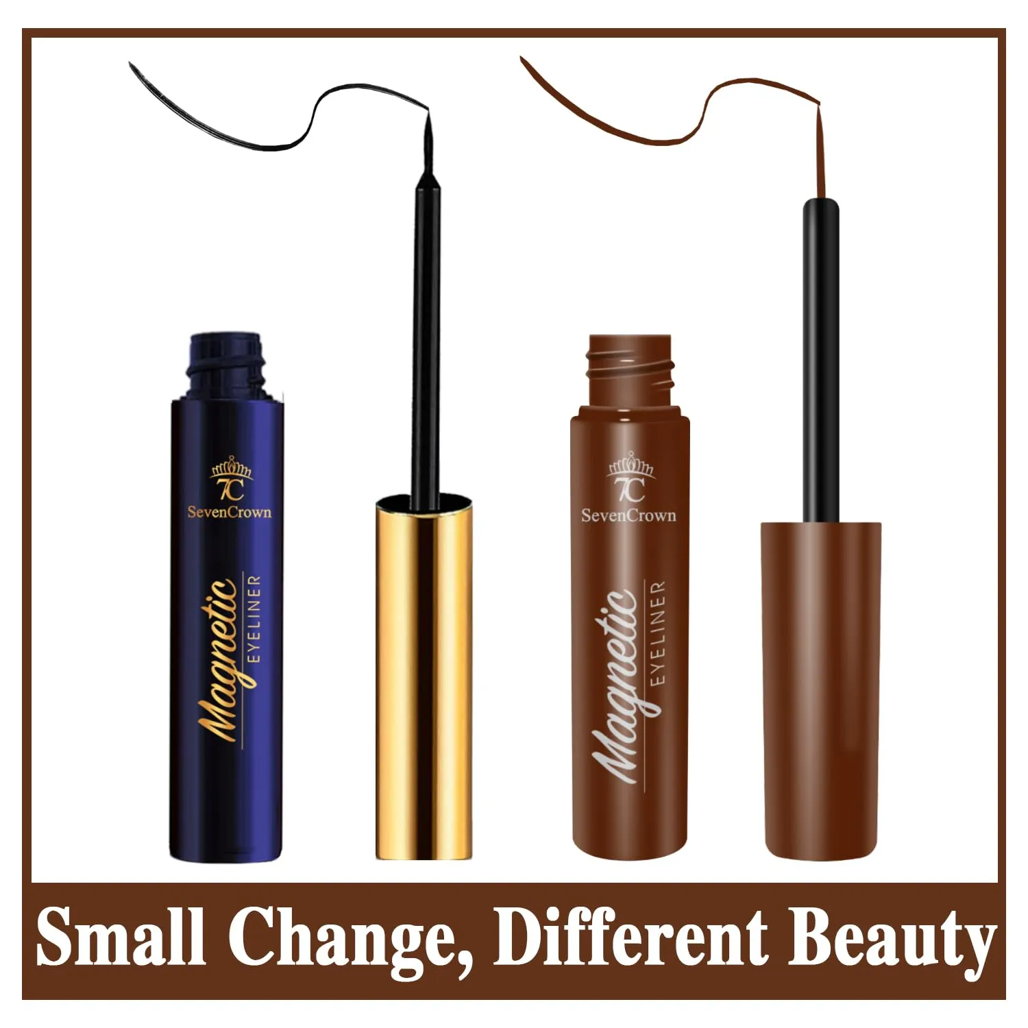 Magnetic Eyelashes Natural Look, 7 Pairs Reusable Cat-eye Medium Magnetic Lashes with 2 Tuble Magnetic Eyeliner （1 black 1brown) Vegan & Cruelty Free