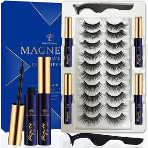 Magnetic Eyelashes with Eyeliner Kit,Cat-Eye Magnetic Lashes,False Eyelashes with Applicator,Reusable Magnet Lash Set,Natural Look,Easy,Cruelty-Free.