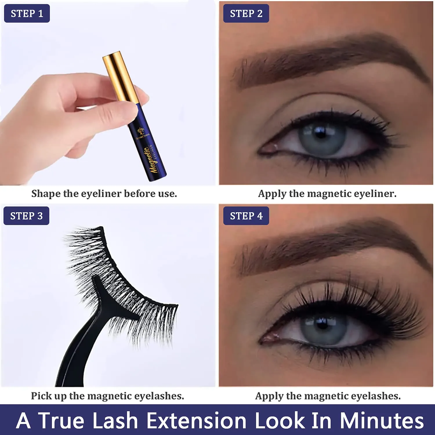 Magnetic Eyelashes with Eyeliner Kit,Cat-Eye Magnetic Lashes,False Eyelashes with Applicator,Reusable Magnet Lash Set,Natural Look,Easy,Cruelty-Free.