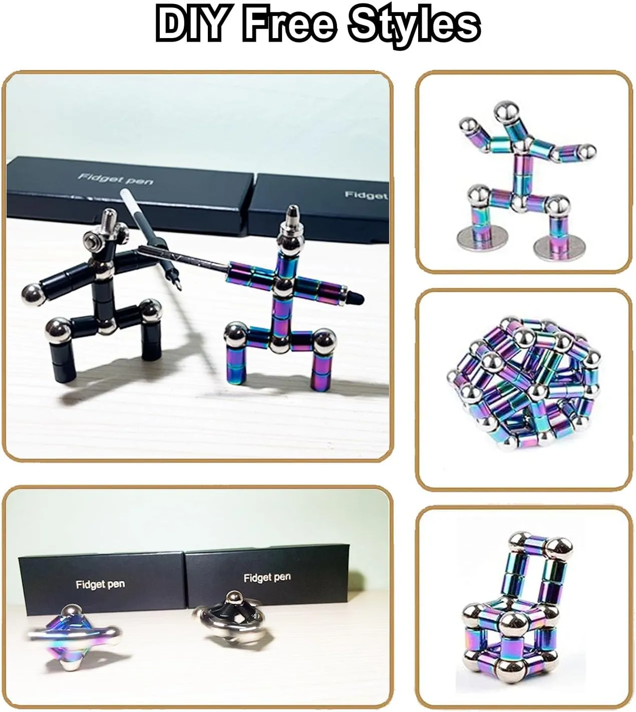 Magnetic Fidget Toy Pen, Multifunction Writing Magnet Ballpoint Pen, Decompression Magnetic Pen Toy for Kids and Adults, Novelty Desk Toy Pen, Creative Gift for Friends (Color)