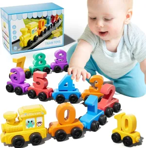 Magnetic Numbers Train Set for Toddlers, Baby Train Set Include Locomotive and 11 Train Carriages, Matching, Colors and Numbers Learning Preschool Toy, Gift for Toddlers Boys Kids and Girls