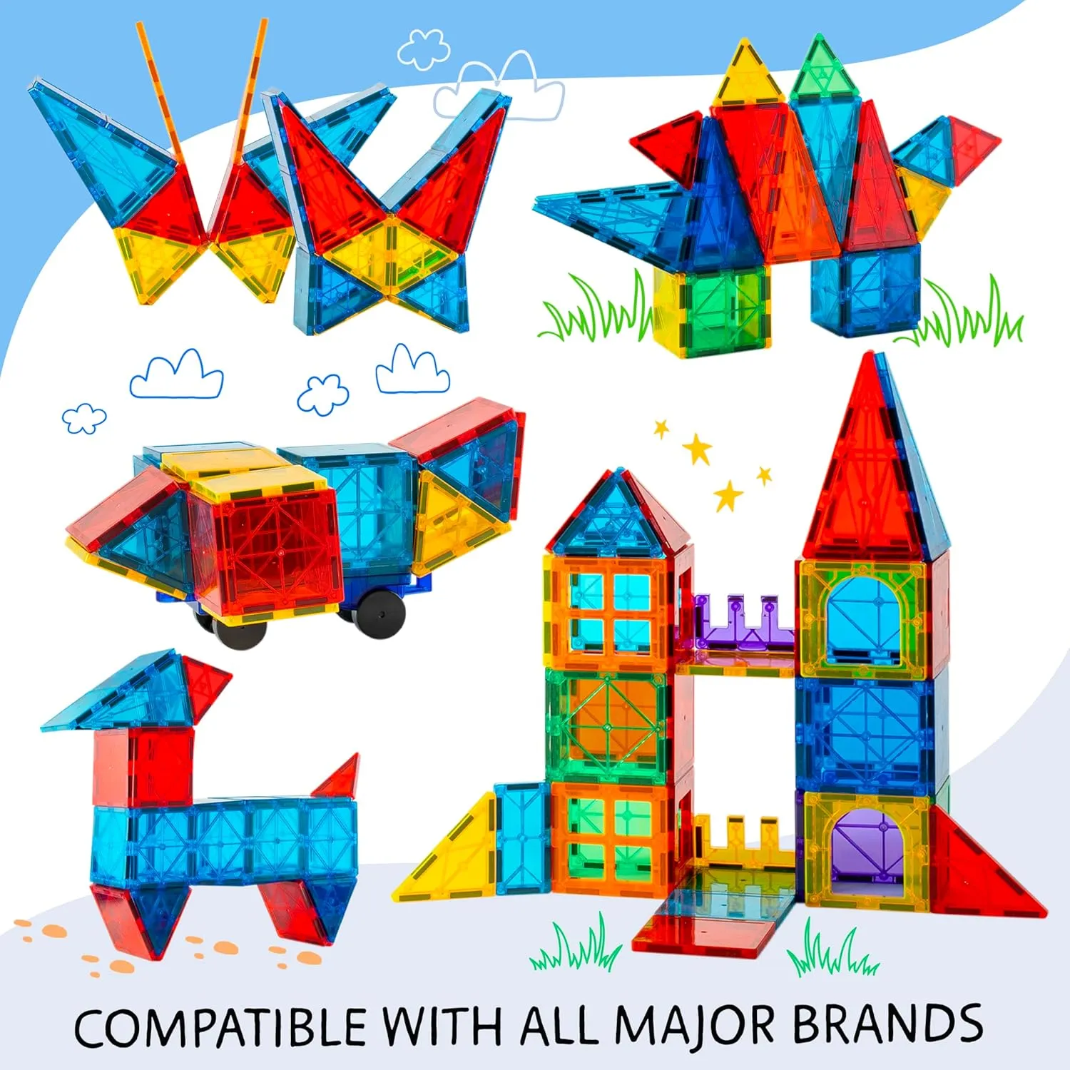 Magnetic Tiles 180 PCS  Bonus Zippered CASE, Magnetic Tiles for Kids Toy for 3 4 5 6 7 8 Year Old Boys & Girls, Great Gift for Kids Aged 3-8, XL Set