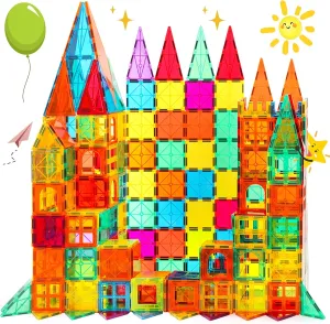 Magnetic Tiles, 64PCS Magnet Building Toys, Magnetic Building Set, Stacking Blocks, Perfect STEM Toys Gift for Kids Boys and Girls