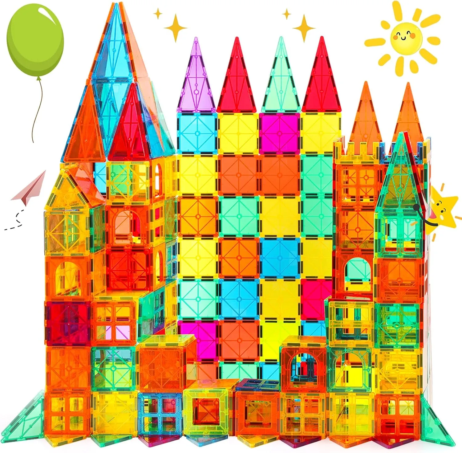 Magnetic Tiles, 64PCS Magnet Building Toys, Magnetic Building Set, Stacking Blocks, Perfect STEM Toys Gift for Kids Boys and Girls
