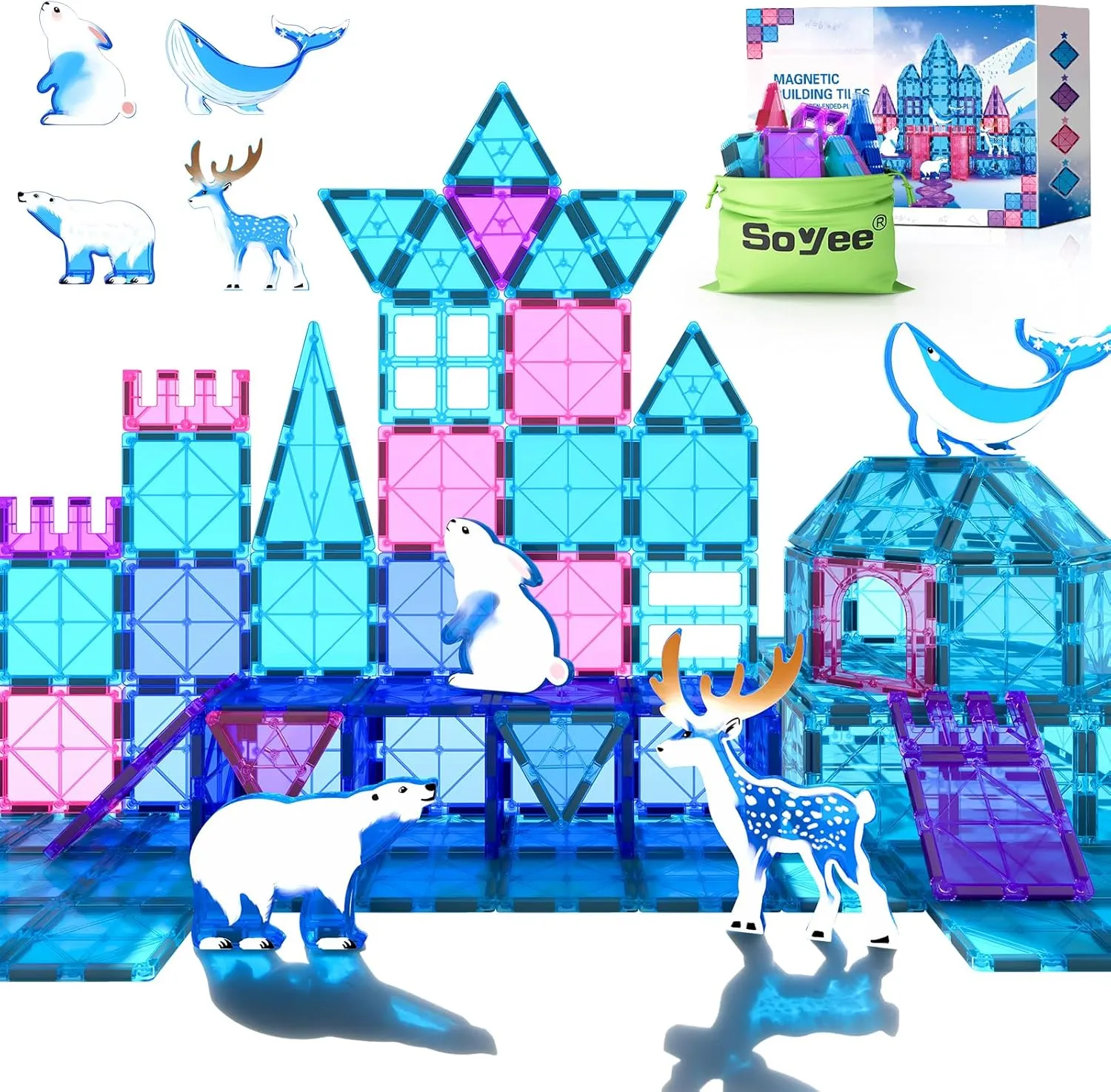 Magnetic Tiles Arctic Animal Magnet Tiles Toddler Toys for Girls Ages 3-5 4-7 6-8 Pretend Play Magnetic Building Blocks Kids Toys Gifts for 3  Year Old STEM Learning and Fun