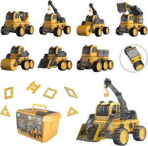 Magnetic Tiles Car, 106PCS Magnetic Blocks Creativity Build Cars Toy, Learning Building Block for 3-12y Kids. (Yellow Storage Box -103PCS)