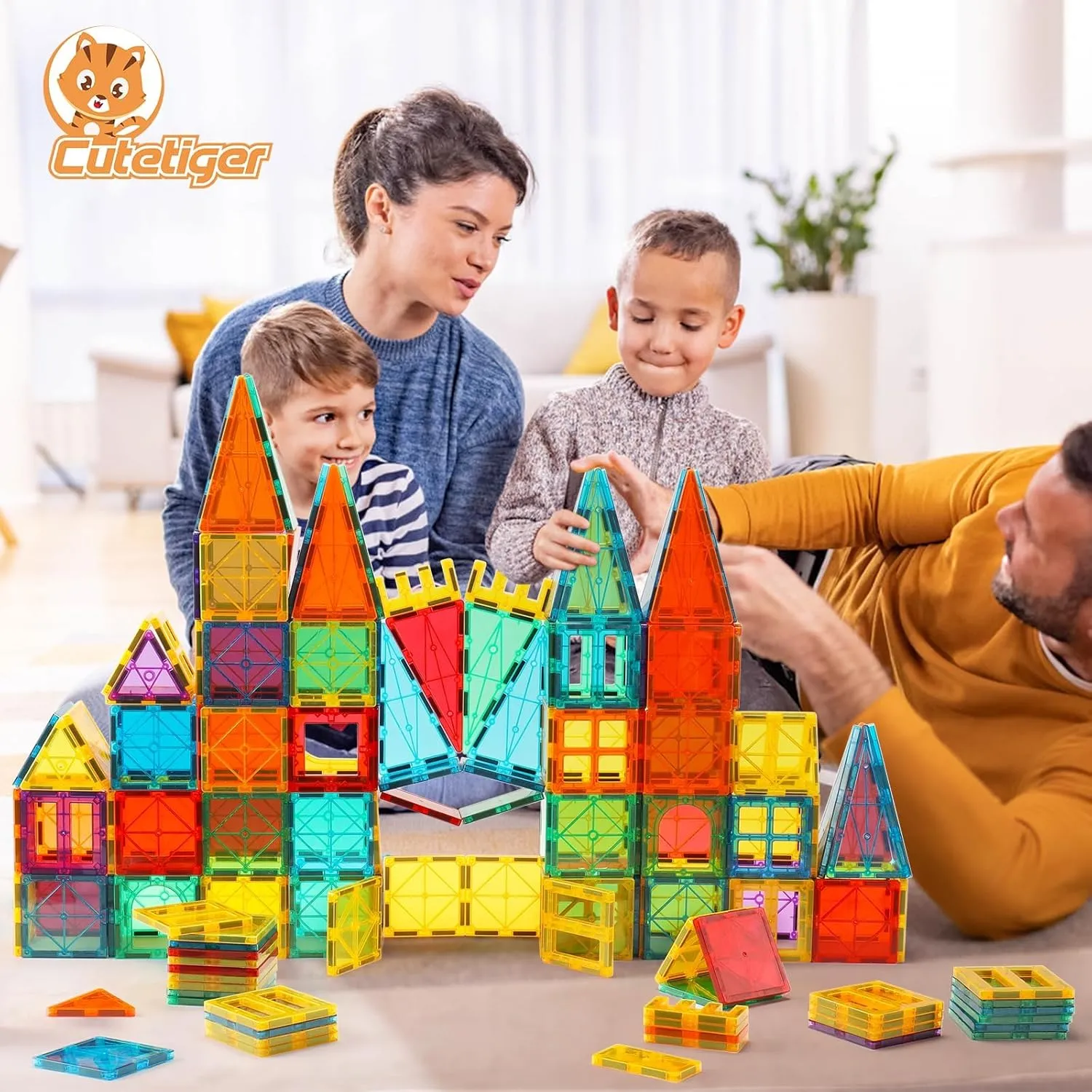Magnetic Tiles, Magnet Tiles, 100 Pcs Magnetic Building Blocks No Cars, Square Building Castle, Preschool Toys, STEM Stacking Construction Montessori Toys for Kids