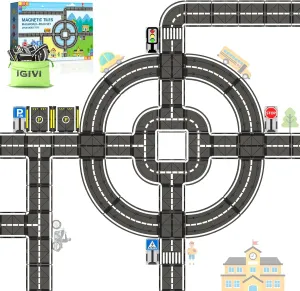 Magnetic Tiles Road Set, Roads Expansion Pack, Magnetic Blocks Building Toys for Toddler, Creative Montessori Toys for 3  Year Old Boys & Girls, Ideal Gifts for Kids Ages 3-5 5-7