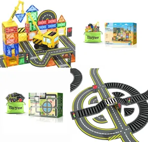 Magnetic Tiles Road, Train Track and Crane Set 52PCS Constrcution Building Set