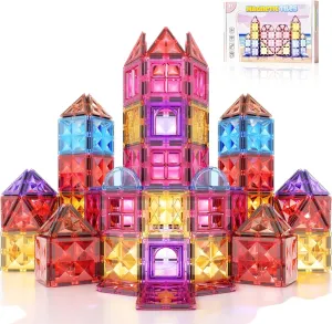 Magnetic Tiles Toys Magnetic Building Blocks for Toddlers Ages 3-12, 38-Piece Diamond Princess Castle Magnet Tiles Birthday Set for 3 4 5 6 Kids, Stem Educational Toys for Girls
