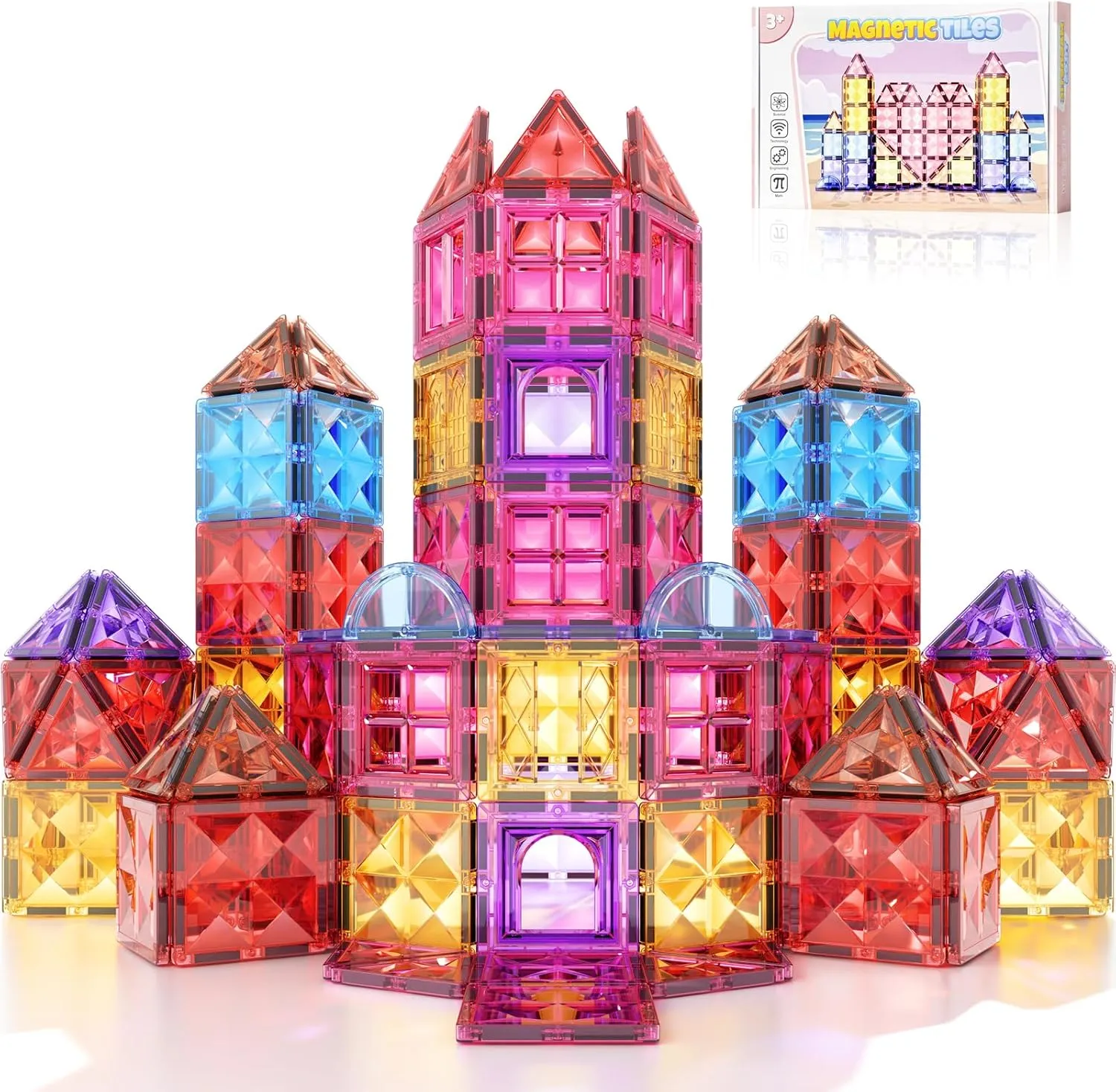 Magnetic Tiles Toys Magnetic Building Blocks for Toddlers Ages 3-12, 38-Piece Diamond Princess Castle Magnet Tiles Birthday Set for 3 4 5 6 Kids, Stem Educational Toys for Girls