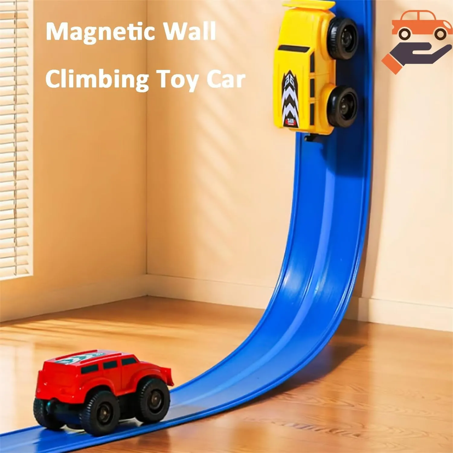 Magnetic Wall Climbing Car, Magnetic Play Wall Climbing Car, Magnetic Levitation Kit Zero Gravity Car, Cars That Drives On The Wall and Ceiling, Puzzle Decompression Cars (Yellow  Red)