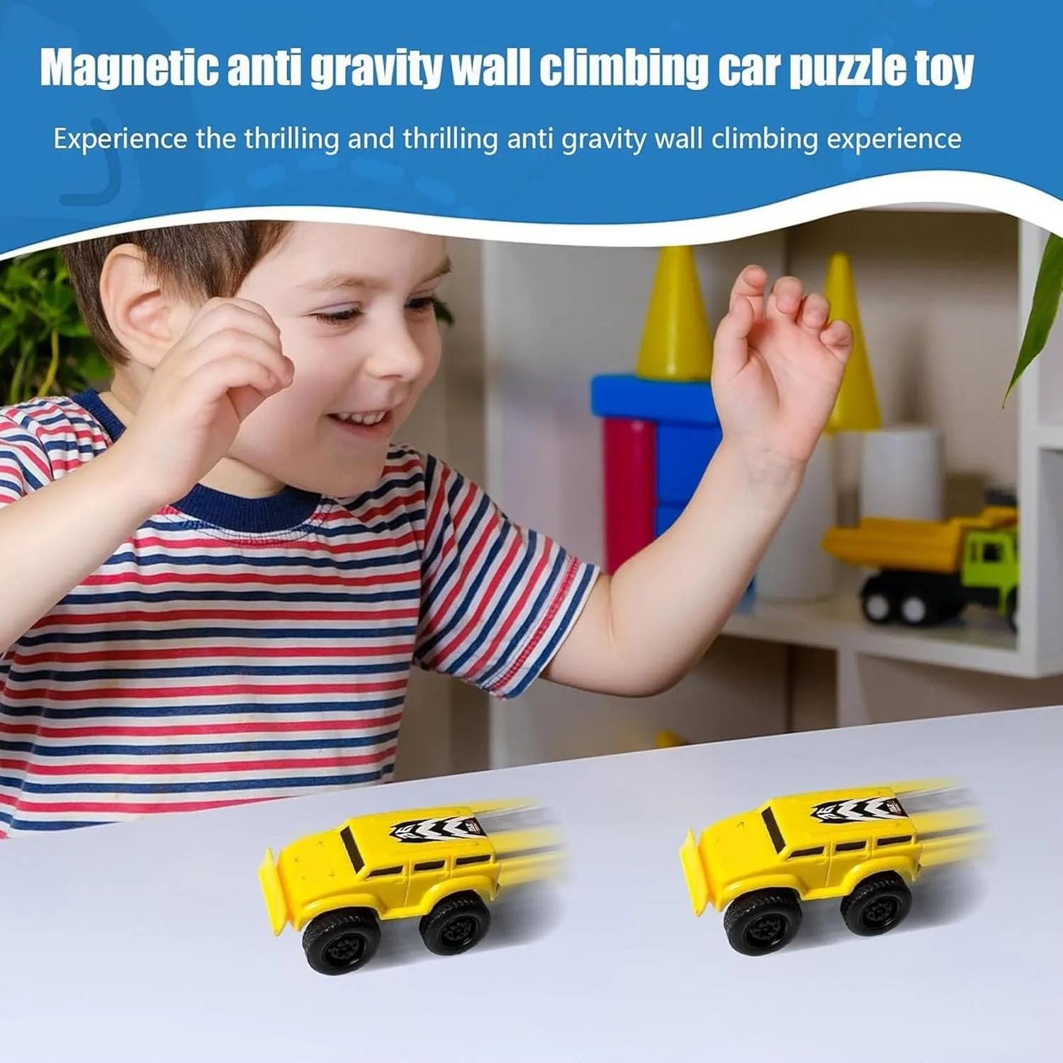 Magnetic Wall Climbing Toy Car, Emboadlie Magnetic Anti Gravity Wall Climbing Car, Zero Gravity Car Toy Wall Climbing, Boys and Gilrs Inertial Magnetic Levitation,Puzzle Decompression Toys (Yellow*1)