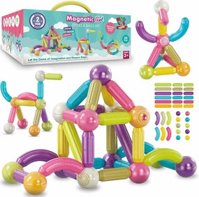Magnetic Balls and Rods Set | 34 PCS Educational Magnet Building Blocks – Vibrant Colors, Different Sizes & Curved Shapes   Instructions Manual – Developmental STEAM Toys for Boys & Girls 3 4 5 6 7