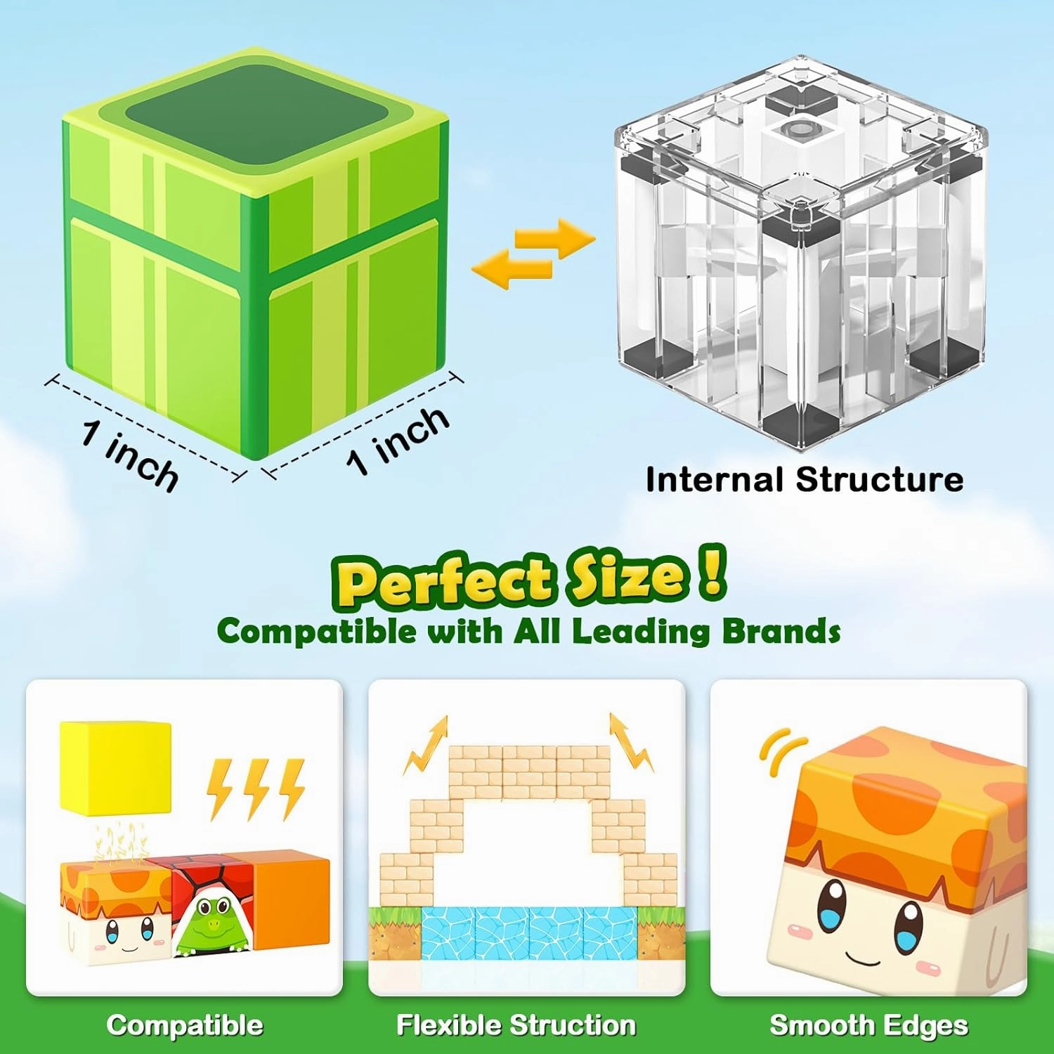 Magnetic Blocks - Build Mine Magnet World Magic Teleport Pipes Set, 1'' Magnetic Building Blocks Toddler Creative Kids Toys, STEM Sensory Outdoor Toys for 3  Year Old Boys & Girls