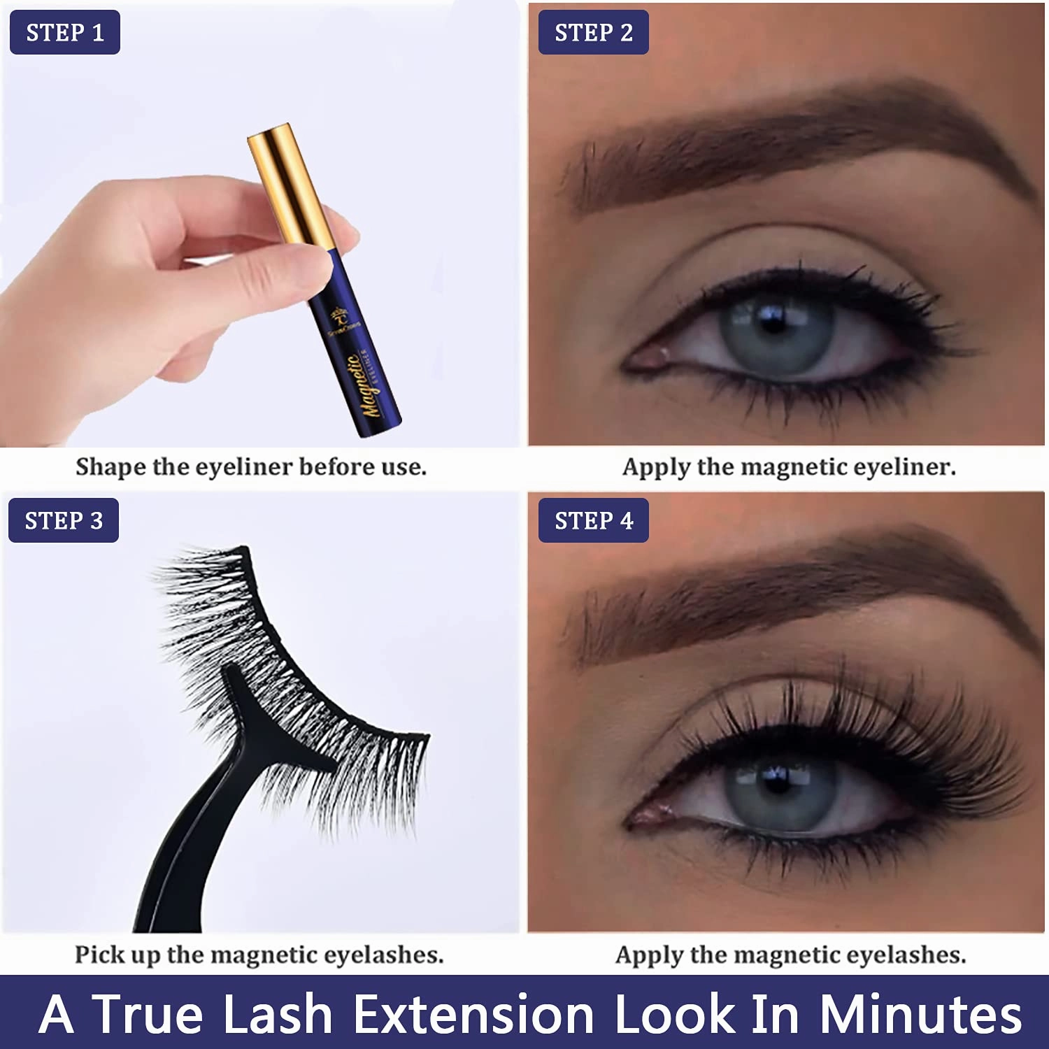 Magnetic Eyelashes 7C SevenCrown Round Magnetic Lashes with Eyeliner,3D Natural Look Magnetic Lash with Applicator,10 Pairs,Cruelty-Free, Long Lasting.