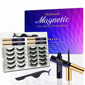 Magnetic Eyelashes - 10 Pairs 3D Medium Cat-eye Magnetic Lashes - 4 Tube of Magnetic Eyeliner - Upgrad Long Lasting,Reusable,With Applicator - Easy to Apply