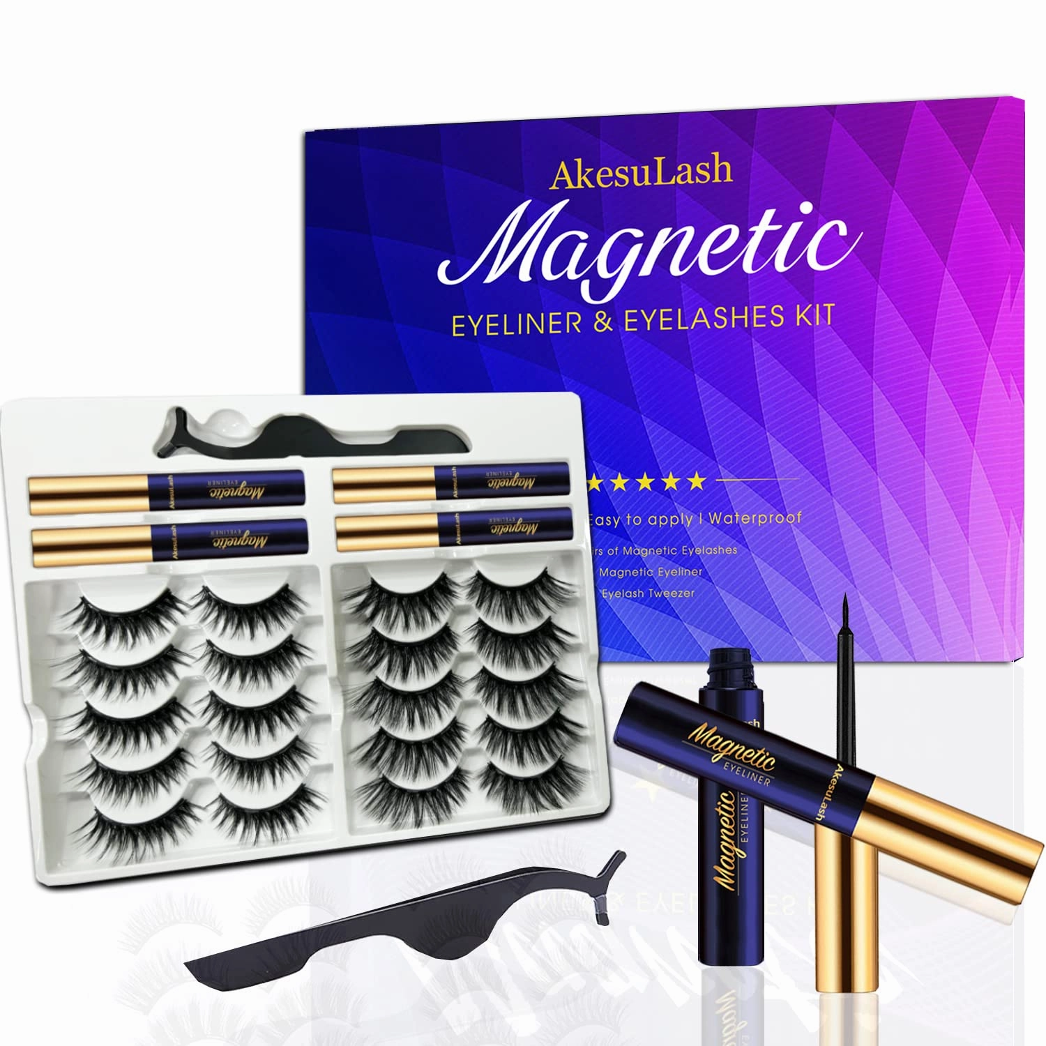 Magnetic Eyelashes - 10 Pairs 3D Medium Cat-eye Magnetic Lashes - 4 Tube of Magnetic Eyeliner - Upgrad Long Lasting,Reusable,With Applicator - Easy to Apply