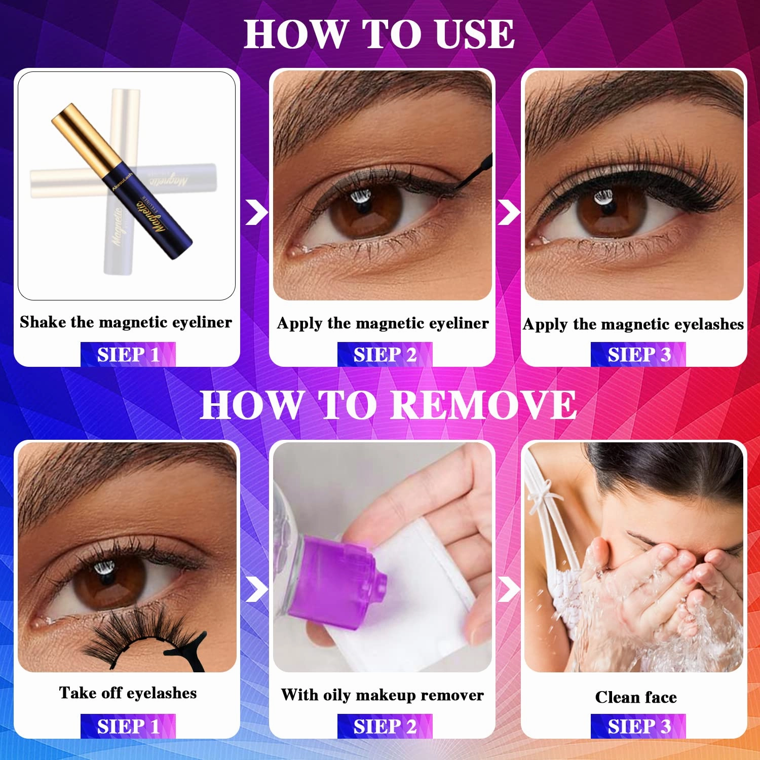 Magnetic Eyelashes - 10 Pairs 3D Medium Cat-eye Magnetic Lashes - 4 Tube of Magnetic Eyeliner - Upgrad Long Lasting,Reusable,With Applicator - Easy to Apply