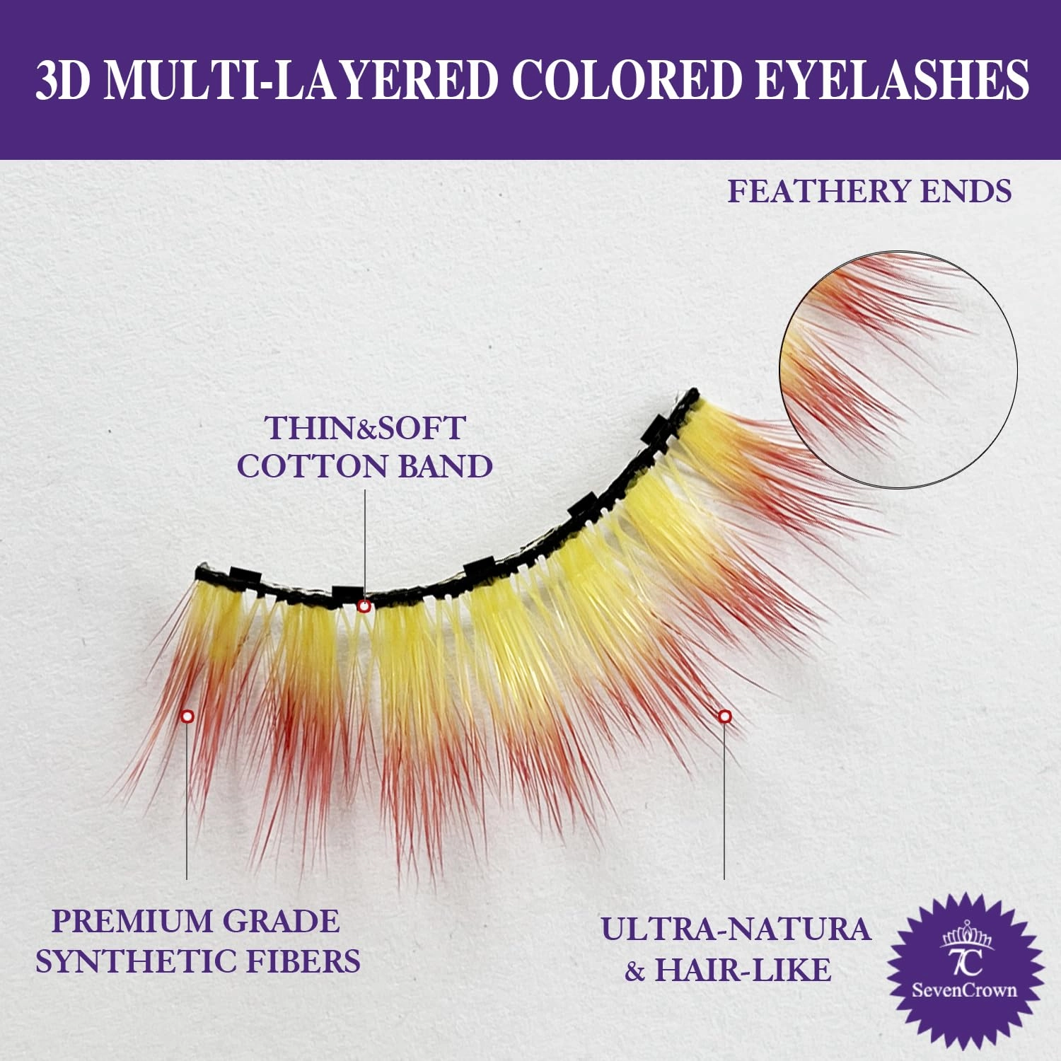 Magnetic Eyelashes Colored Eyelashes for Halloween Party Cosplay Makeup Kit,Yellow mix Red Look,10 Pairs Wispy Color Magnetic Lashes with Eyeliner,18-23MM Fake Eyelash Cruelty-Free & Vegan