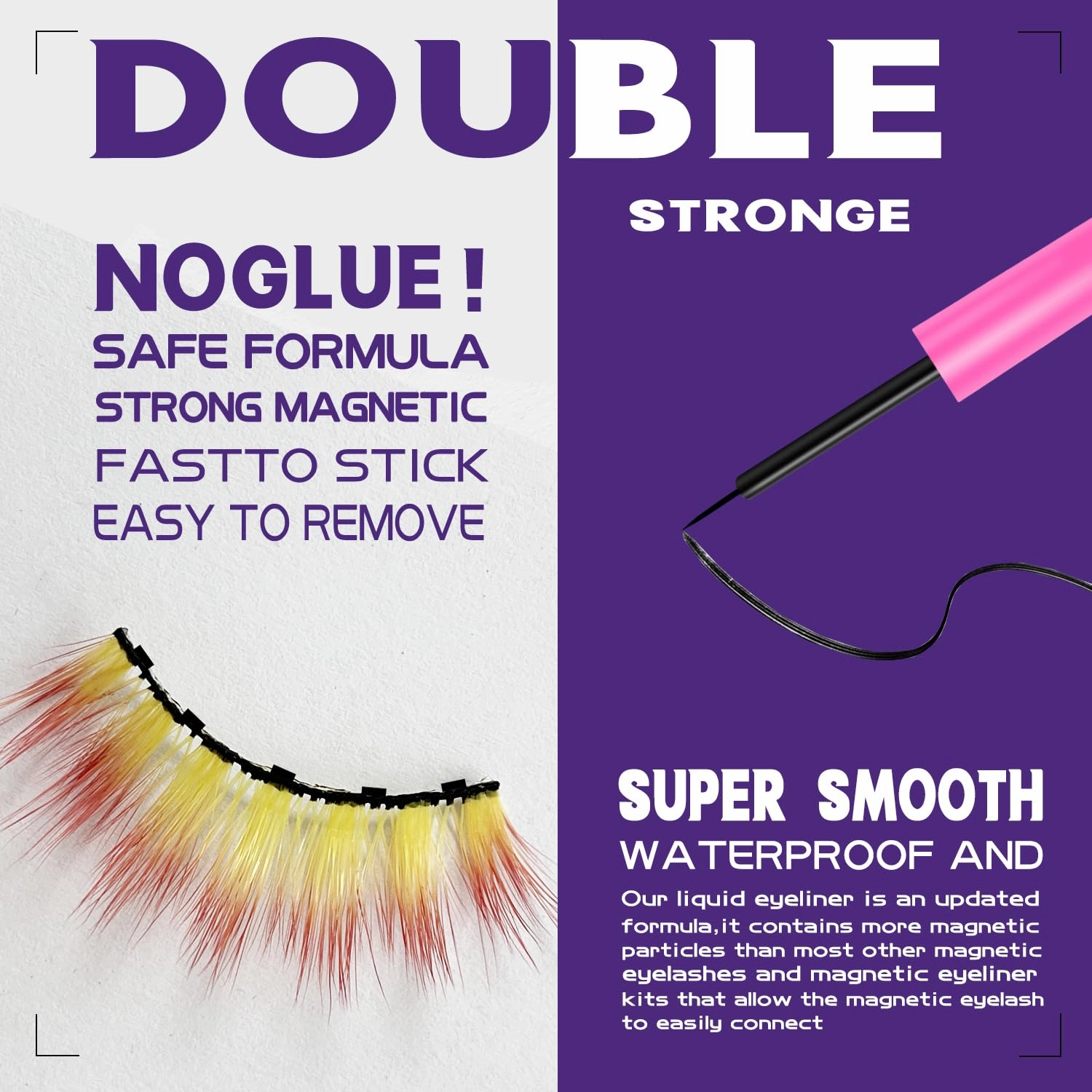 Magnetic Eyelashes Colored Eyelashes for Halloween Party Cosplay Makeup Kit,Yellow mix Red Look,10 Pairs Wispy Color Magnetic Lashes with Eyeliner,18-23MM Fake Eyelash Cruelty-Free & Vegan