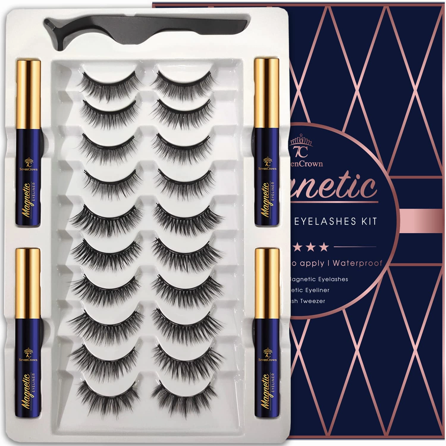 Magnetic Eyelashes Lashes with Eyeliner, Most Natural Looking Magnetic Eyelashes Kit with Applicator, Reusable Fake Eye Lash,Strongest Waterproof Liquid Liner