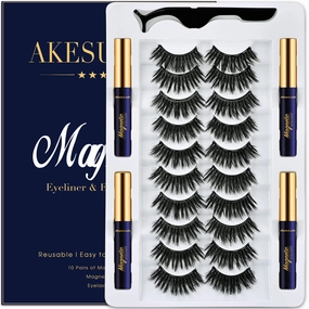 Magnetic Eyelashes Magnetic Lashes Natural Look with Eyeliner,10 Pairs Reusable Full Volume Cat Eye Magnetic Eye Lash kit with Applicator - Upgraded Long Lasting,- Easy Magnetized Eyelashes