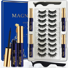 Magnetic Eyelashes Magnetic Lashes Natural Looking,10 Pairs Reusable Wispy Magnetic Eyelash kit with Applicator - Upgraded Long Lasting,- Easy Magnetized Eyelashes (4 Tube of Liner)