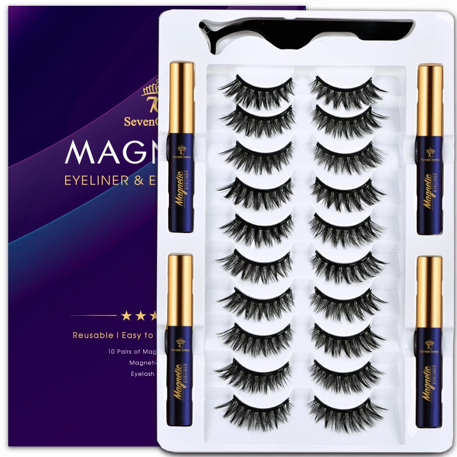 Magnetic Eyelashes Magnetic Lashes with Eyeliner, 10 Pairs Medium Cat Eye Magnetic False Eyelashes Natural Look,Pestañas Magneticas, Upgraded Long Lasting,Lightweight,Cruelty-Free,Easy(4 Tubes)