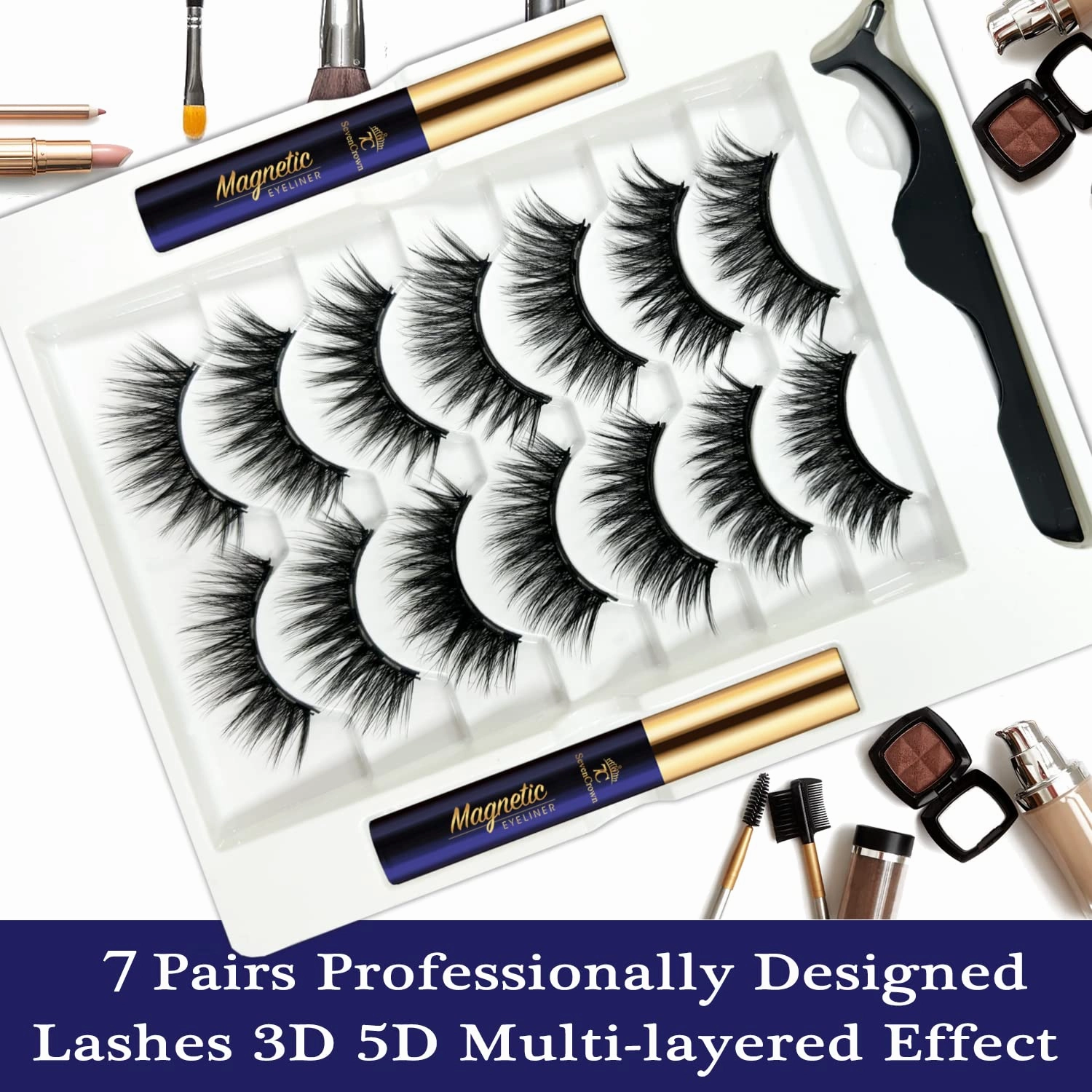 Magnetic Eyelashes Natural Look, 7 Pairs Reusable Cat-eye Full volume Magnetic Lashes with 2 Tuble Magnetic Eyeliner & Applicator,Long Lasting, Cruelty-Free,Easy to Apply
