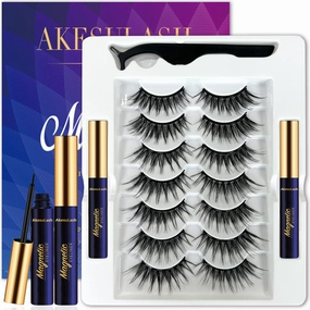 Magnetic Eyelashes Natural Look - 3D Cat-eye Wispy Magnetic Lashes with Applicator,2 Tubes of Magnetic Liner,Updated Strongest Reusable, Easy to Apply, Cruelty-Free,7 Pairs