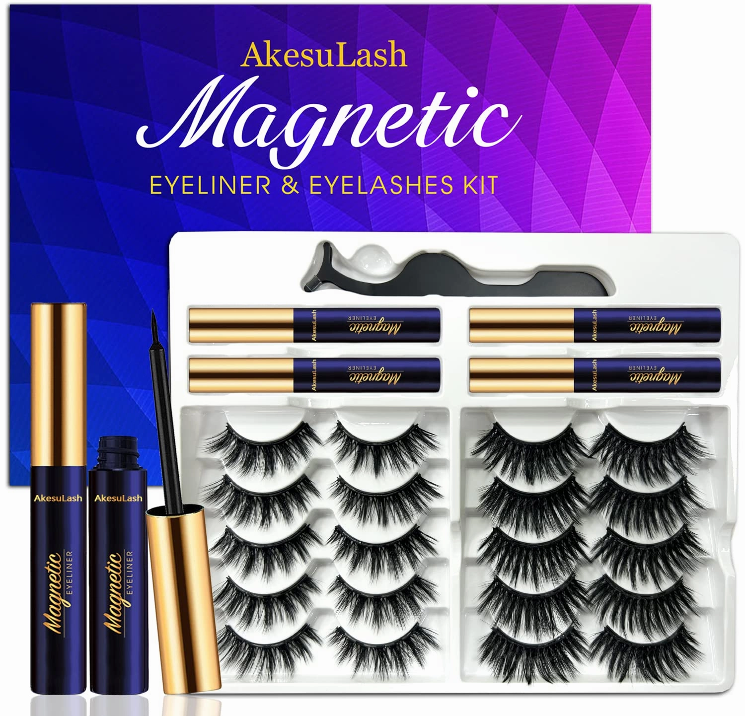 Magnetic Eyelashes Natural Look - Magnetic Lashes with 4 Tube of Magnetic Liner - 10 Pairs Mangetic False Eyelashes Kit with Applicator - Easy to Apply