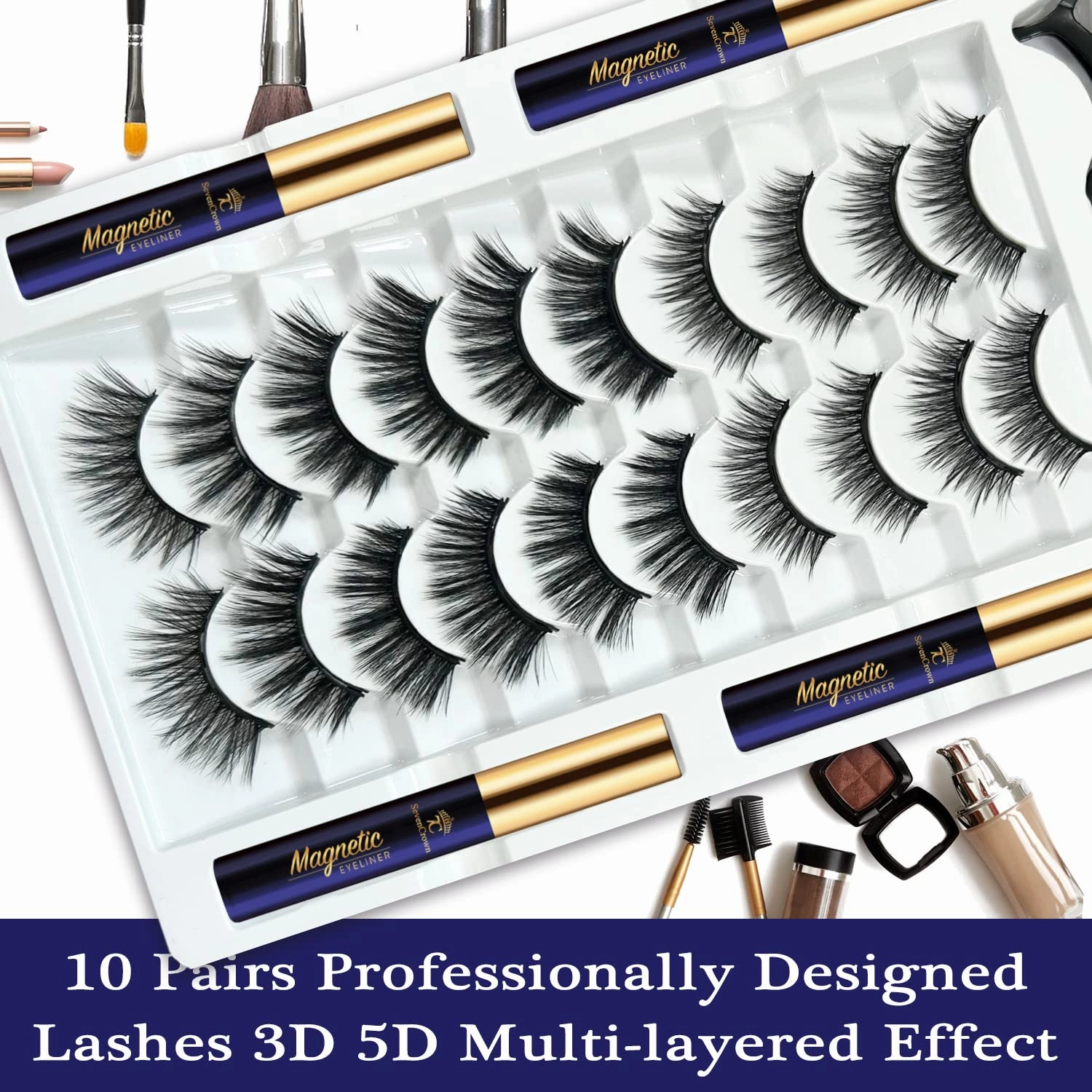 Magnetic Eyelashes Natural Look- Mix 10 Pairs 3D Magnetic Lashes with Eyeliner,Upgraded Long Lasting,Reusable 5 Magnet False Eyelashes with Applicator Easy to Apply.Cruelty-Free